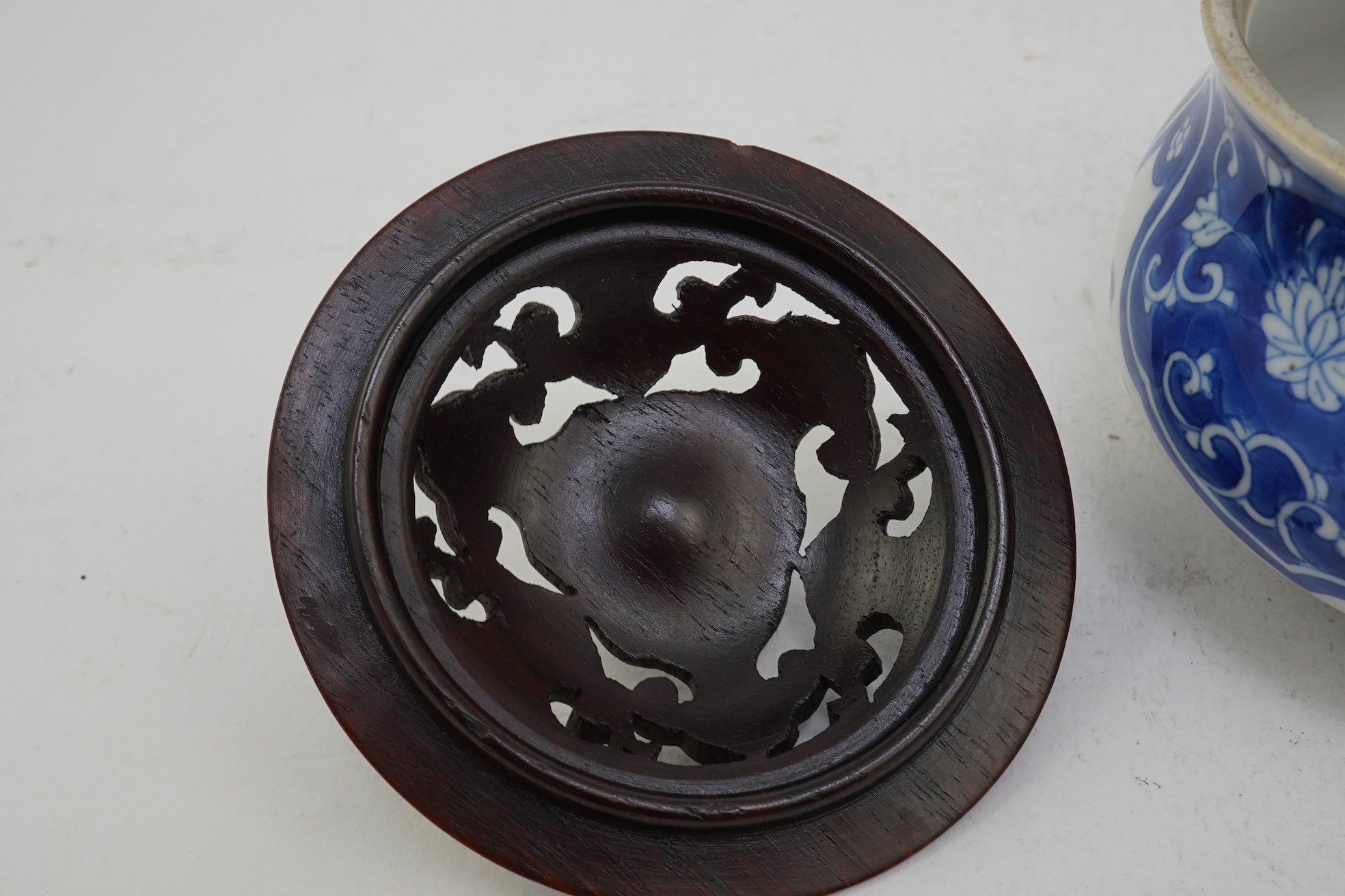A Chinese blue and white baluster censer, Kangxi period